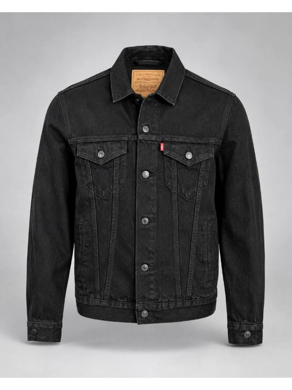 Levis Mens Size Small Trucker Jean Jacket Black Denim Classic Style Premium